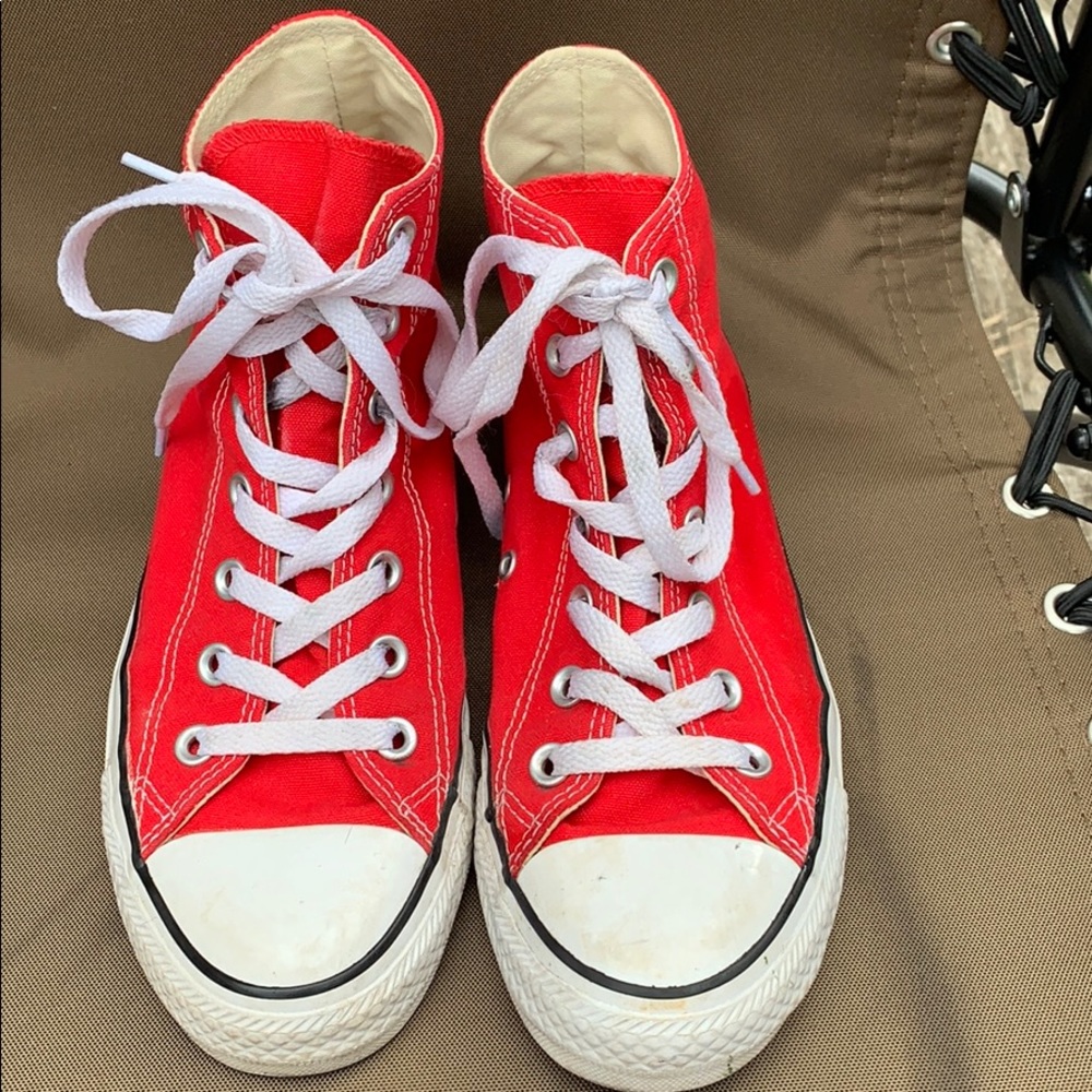 Red high top converse shoes